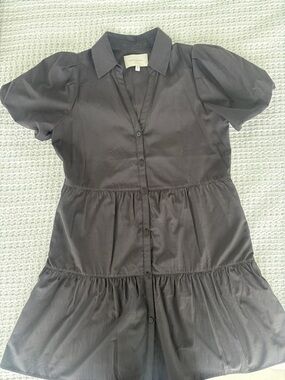 Brochu Walker Black Button-Front Tiered Mini Dress